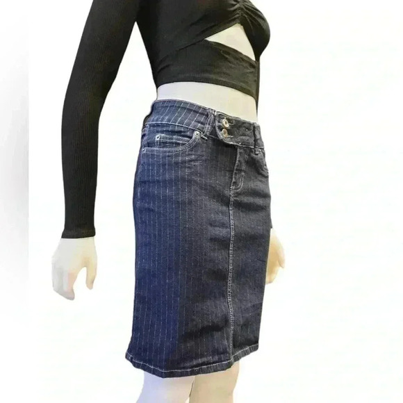 Bongo Vintage Pinstripe Denim Pencil Mini Skirt Size 5 - Picture 3 of 14
